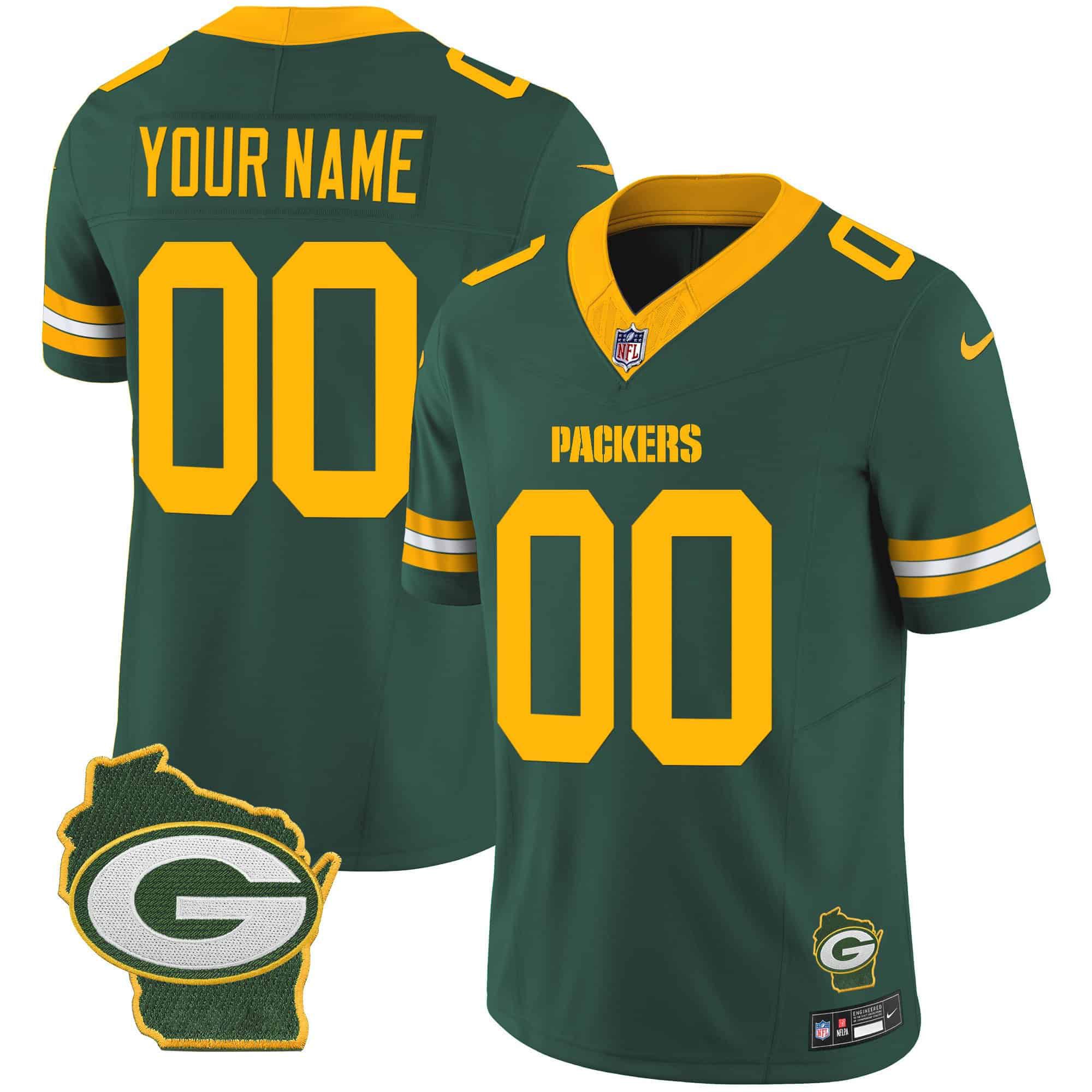Men Green Bay Packers Green 2024 Nike Home Patch Vapor Custom NFL Jersey style 1